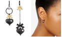 Betsey Johnson Asymmetrical Black Heart Drop Earrings 